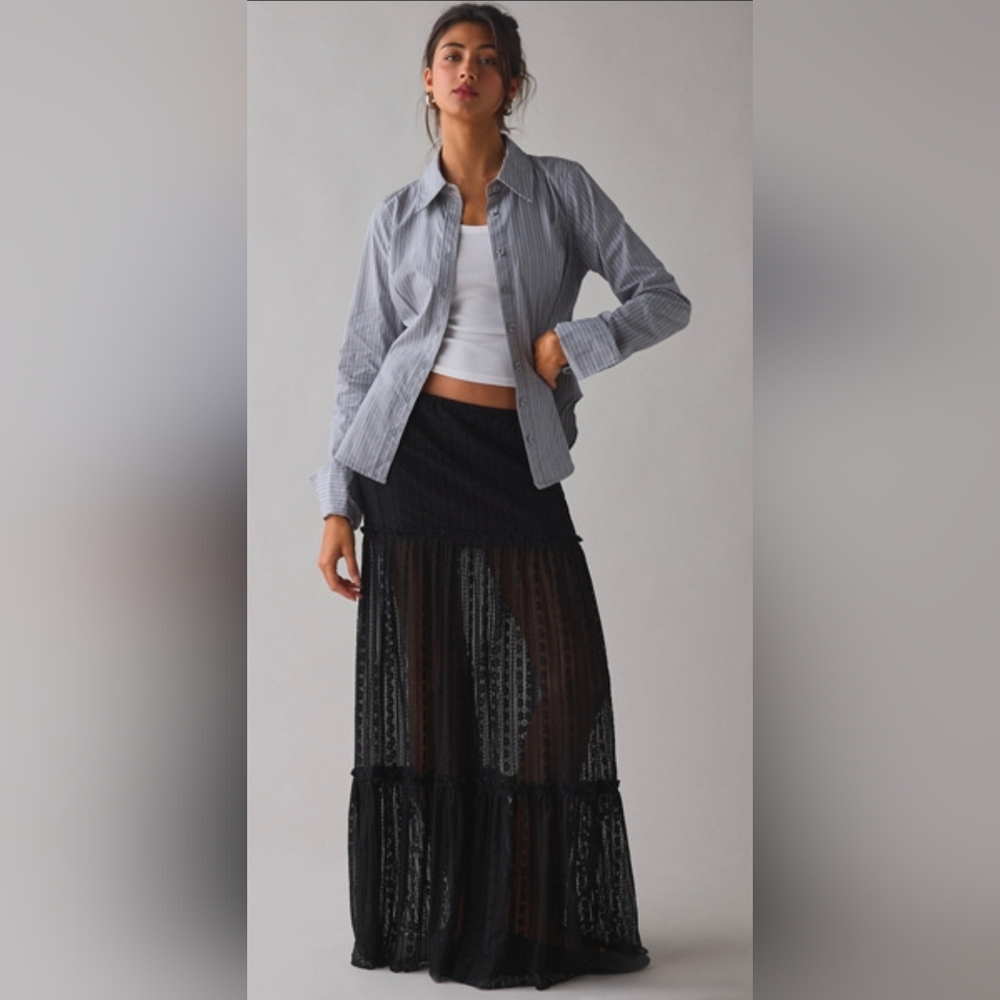 Kimchi Blue Black Semi-Sheer Lace Maxi Skirt